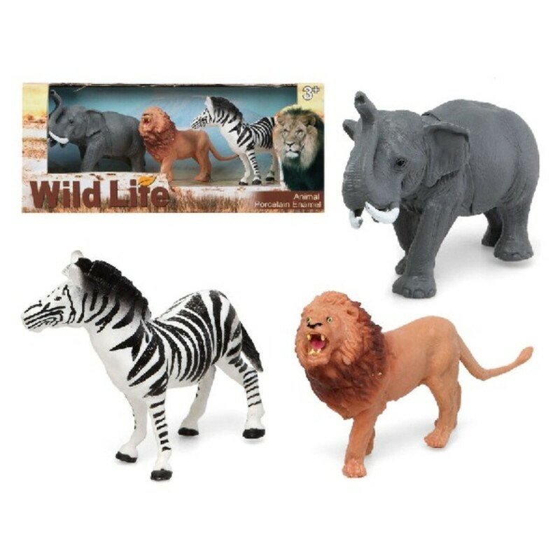 Set Animaux Sauvages Zèbre Eléphant Lion 28 x 12 cm (3 Unités) (3 pcs)